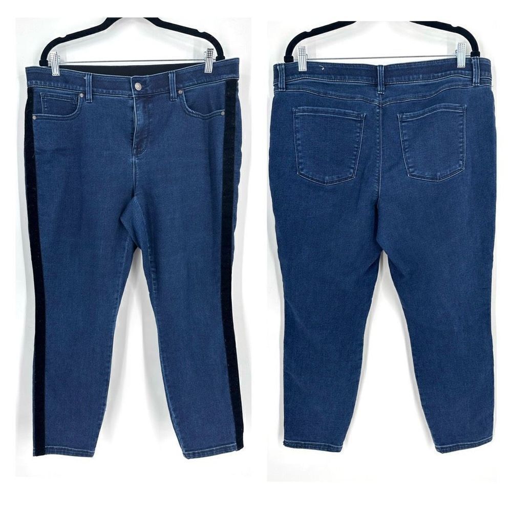 Soma Women's Mid-Rise Velvet Tuxedo Stripes Ankle Crop Jeans Blue Denim Size XL